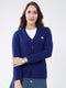 Women Blue Self Design V Neck Full Sleeve Cardigan