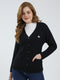 Women Black Self Design V Neck Full Sleeve Cardigan