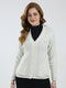 Women White Self Design V Neck Full Sleeve Cardigan