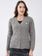 Women Grey Self Design V Neck Full Sleeve Cardigan