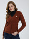 Women Brown Self Design V Neck Full Sleeve Cardigan