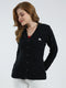 Women Black Self Design V Neck Full Sleeve Cardigan