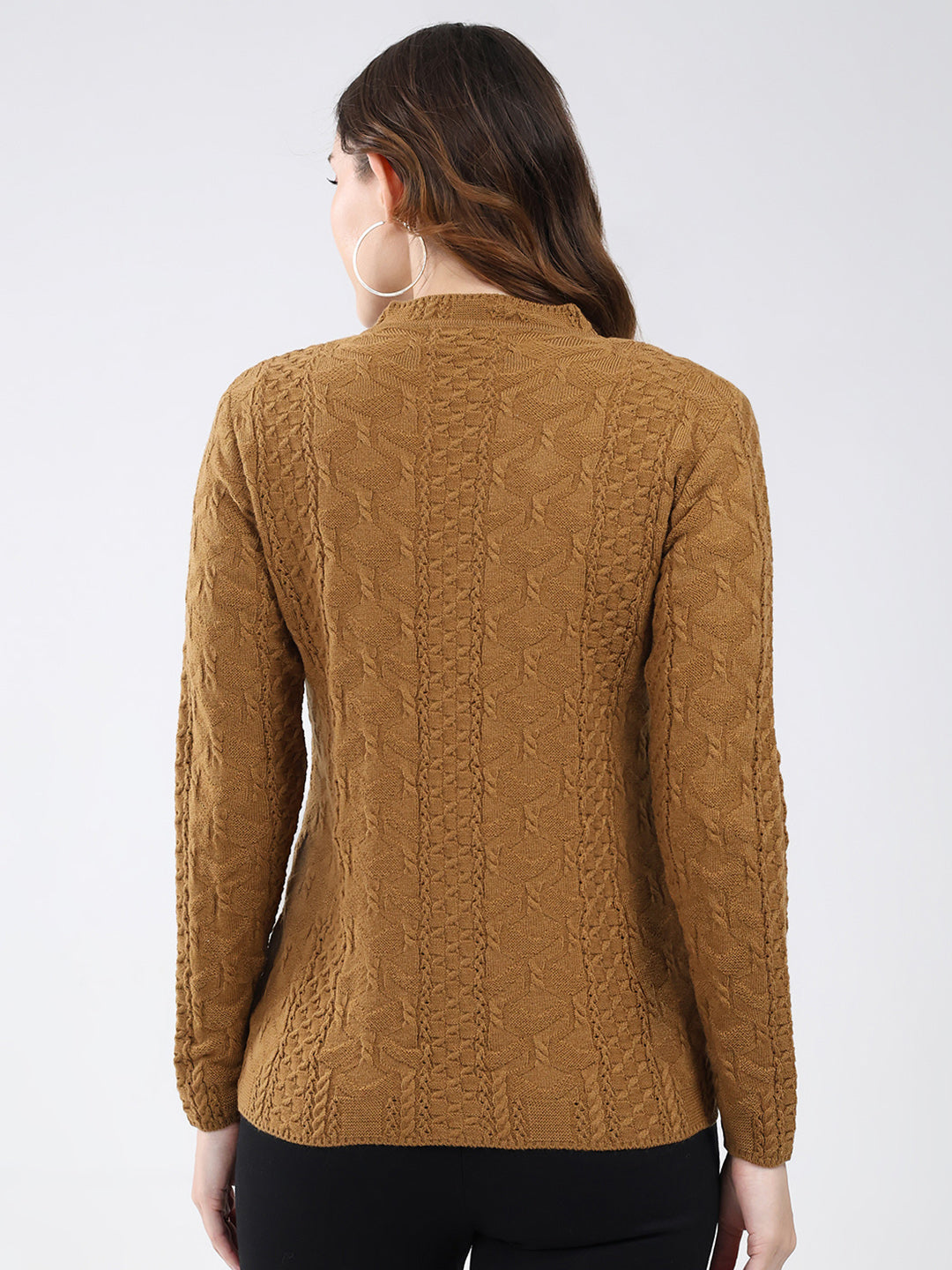 Women Mustard Self Design V Neck Full Sleeve Cardigan