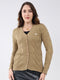 Women Khaki Self Design V Neck Full Sleeve Cardigan