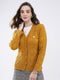 Women Mustard Self Design V Neck Full Sleeve Cardigan