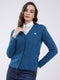 Women Blue Self Design V Neck Full Sleeve Cardigan
