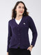 Women Purple Self Design V Neck Full Sleeve Cardigan
