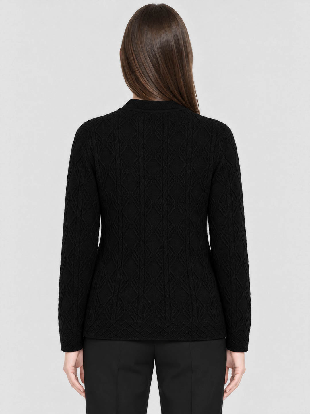 Women Black Self Design V Neck Full Sleeve Cardigan