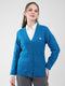 Women Teal Blue Self Design V Neck Full Sleeve Cardigan