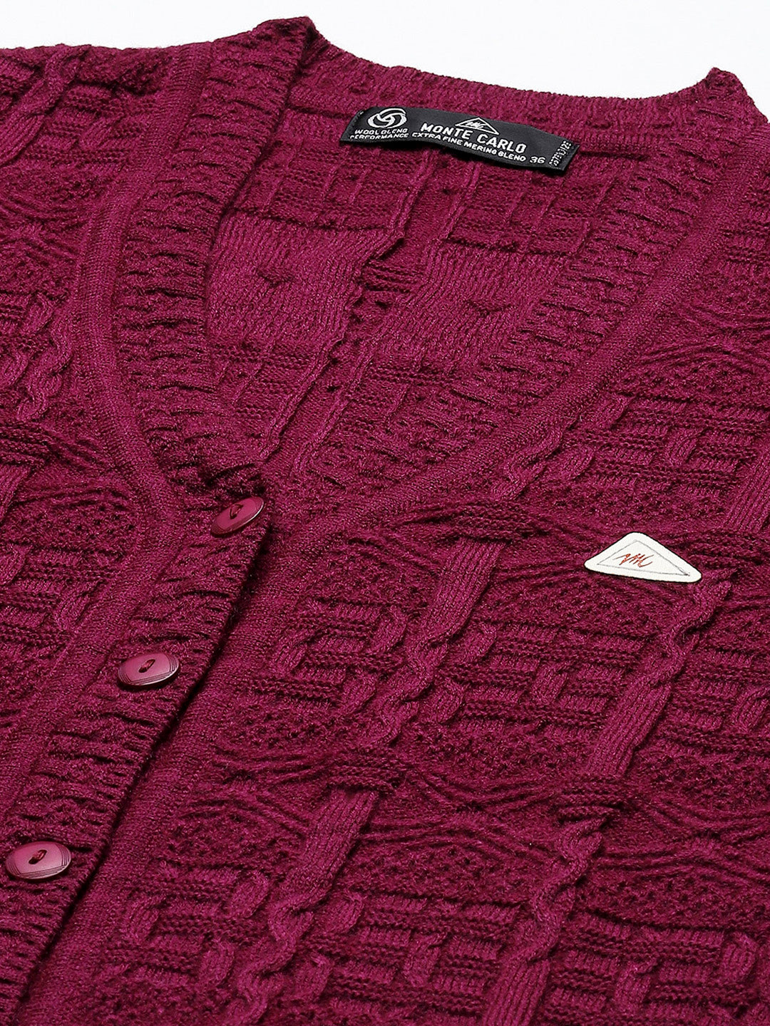 Women Purple Self Design V Neck Full Sleeve Cardigan