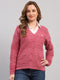 Women Rose Pink Self Design V Neck Full Sleeve Cardigan