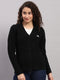 Women Black Self Design V Neck Full Sleeve Cardigan