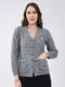 Women Grey Self Design V Neck Full Sleeve Cardigan