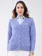 Women Purple Self Design V Neck Full Sleeve Cardigan
