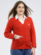 Women Red Self Design V Neck Full Sleeve Cardigan
