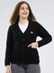 Women Black Self Design V Neck Full Sleeve Cardigan
