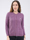 Women Purple Self Design Round Neck Full Sleeve Cardigan