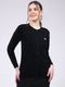 Women Black Self Design Round Neck Full Sleeve Cardigan
