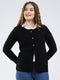 Women Black Self Design Round Neck Full Sleeve Cardigan