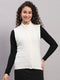 Women White Self Design V Neck Sleeveless Cardigan