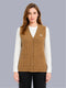 Women Camel Brown Self Design V Neck Sleeveless Cardigan