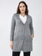 Women Grey Self Design Notch Lapel Collar Full Sleeve Cardigan