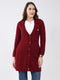 Women Maroon Self Design Notch Lapel Collar Full Sleeve Cardigan