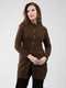 Women Brown Self Design Mock Neck Full Sleeve Cardigan
