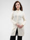 Women Cream Self Design Mock Neck Full Sleeve Cardigan