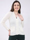 Women Off White Self Design V Neck Full Sleeve Cardigan