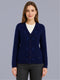 Women Blue Self Design V Neck Full Sleeve Cardigan