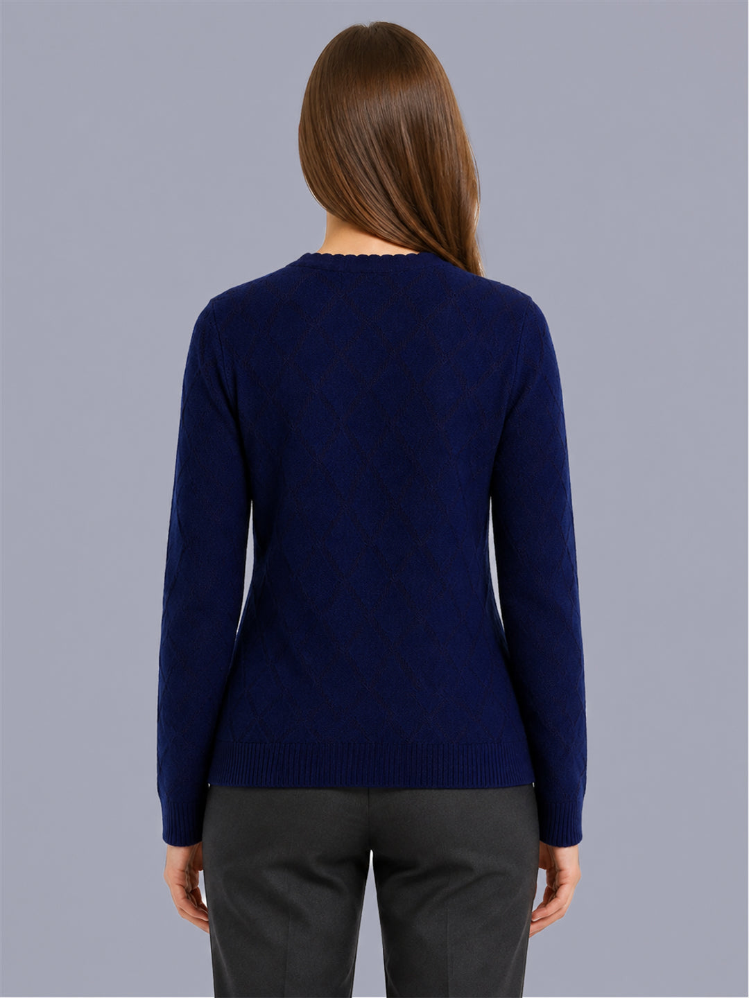 Women Blue Self Design V Neck Full Sleeve Cardigan