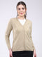 Women Beige Self Design V Neck Full Sleeve Cardigan