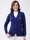 Women Blue Self Design V Neck Full Sleeve Cardigan