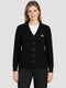 Women Black Self Design V Neck Full Sleeve Cardigan
