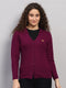 Women Purple Self Design V Neck Full Sleeve Cardigan