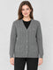 Women Grey Melange Self Design V Neck Full Sleeve Cardigan