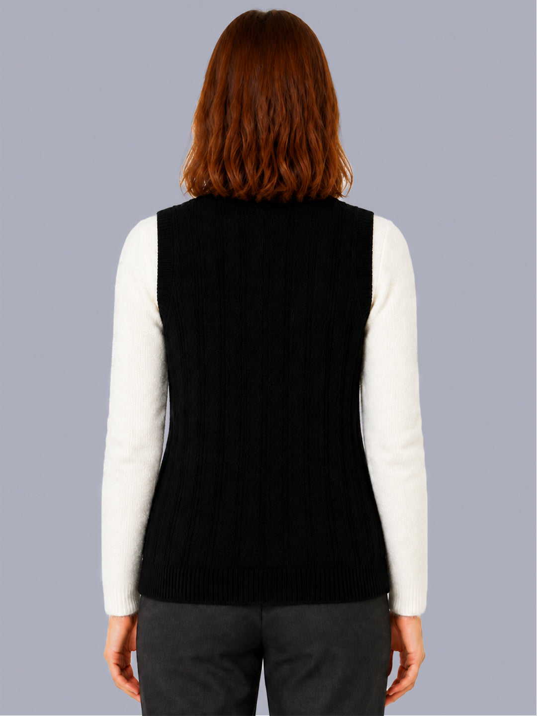 Women Black Self Design V Neck Sleeveless Cardigan