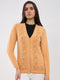 Women Peach Self Design V Neck Full Sleeve Cardigan