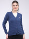 Women Blue Self Design V Neck Full Sleeve Cardigan