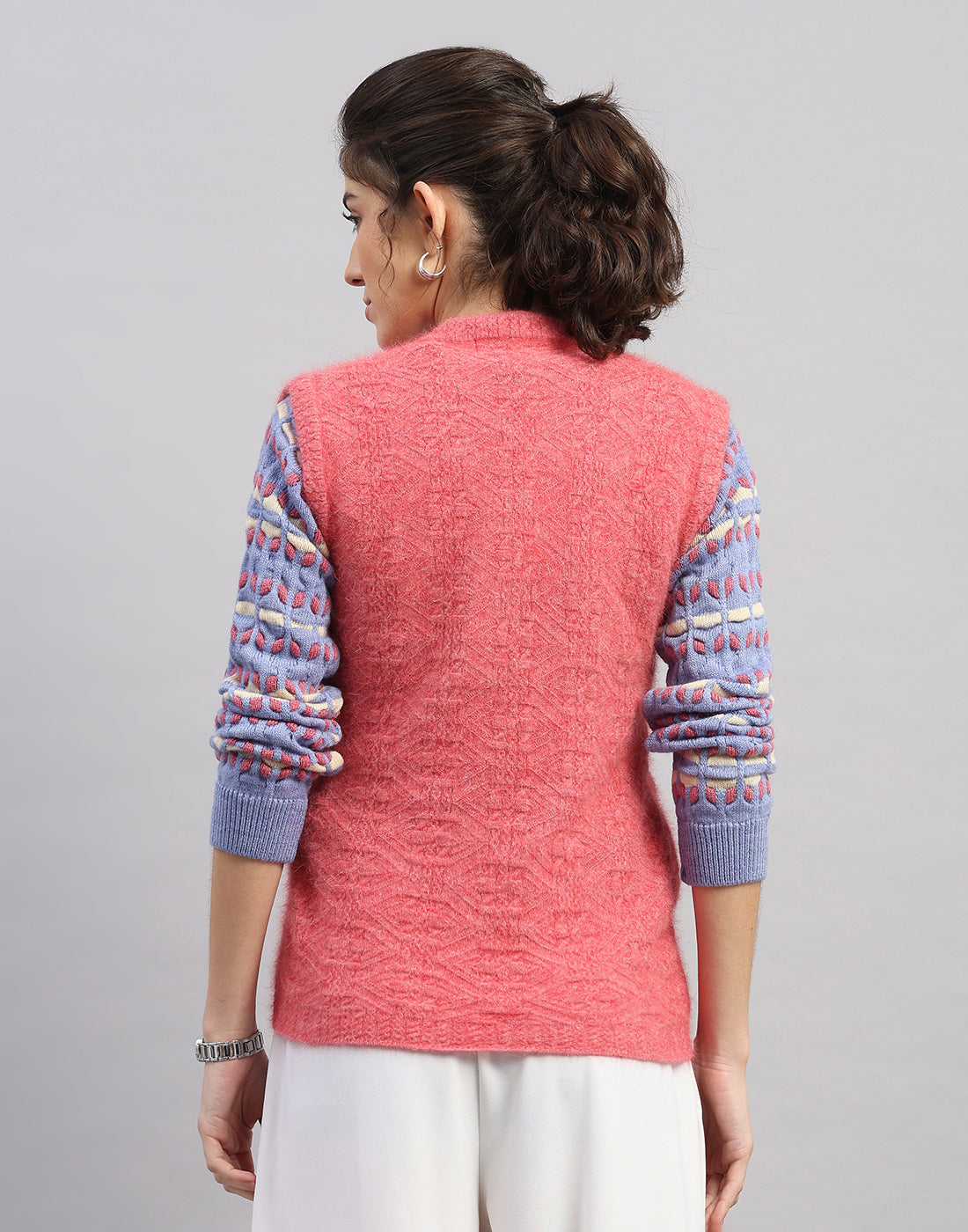 Women Pink Self Design V Neck Sleeveless Cardigan