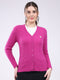 Women Magenta Self Design V Neck Full Sleeve Cardigan