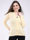 Women Yellow Self Design V Neck Full Sleeve Cardigan
