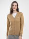 Women Brown Self Design V Neck Full Sleeve Cardigan
