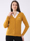 Women Mustard Solid V Neck Full Sleeve Cardigan