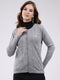 Women Grey Self Design Round Neck Full Sleeve Cardigan