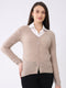 Women Beige Solid V Neck Full Sleeve Cardigan