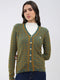 Women Mustard Self Design V Neck Full Sleeve Cardigan