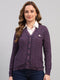 Women Purple Self Design V Neck Full Sleeve Cardigan