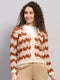 Women Beige Jaquard V Neck Full Sleeve Cardigan